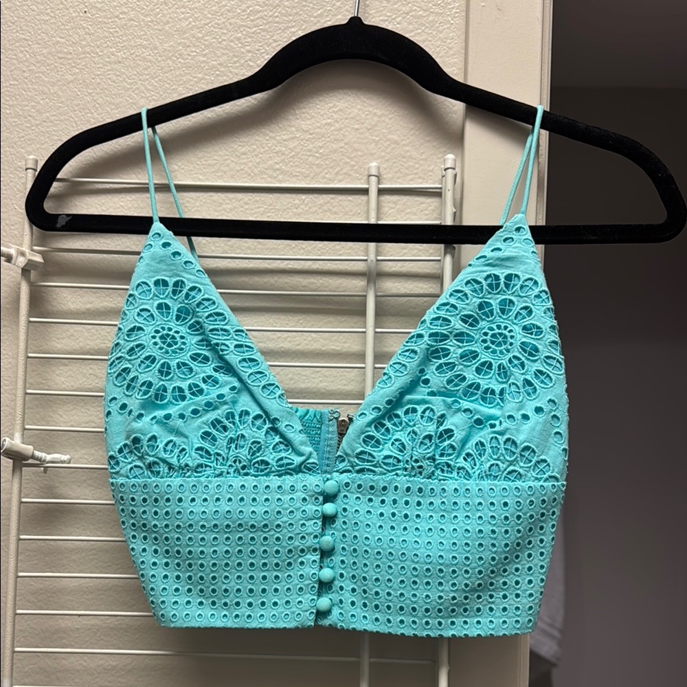 Alice and olivia Adelaide Turquoise Crop Top